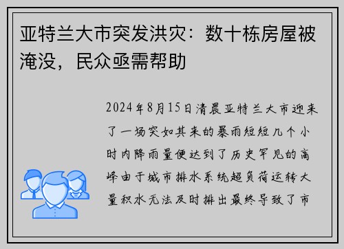 亚特兰大市突发洪灾：数十栋房屋被淹没，民众亟需帮助